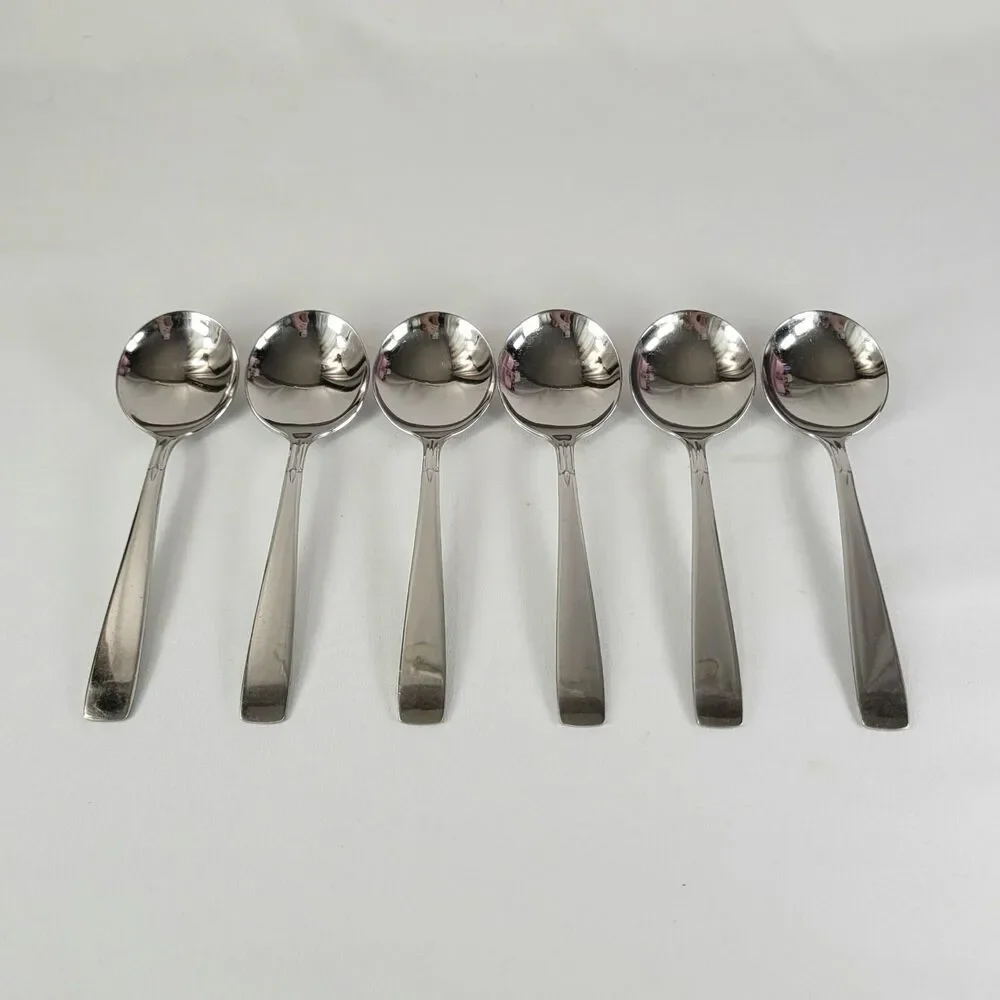 Oneida Satin Accent Stainless Flatware Set 6 Soup Spoons Oneidacraft USA Deluxe